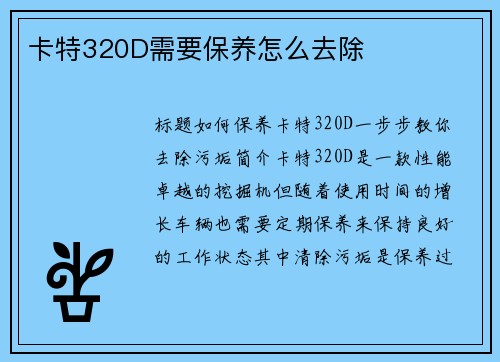 卡特320D需要保养怎么去除