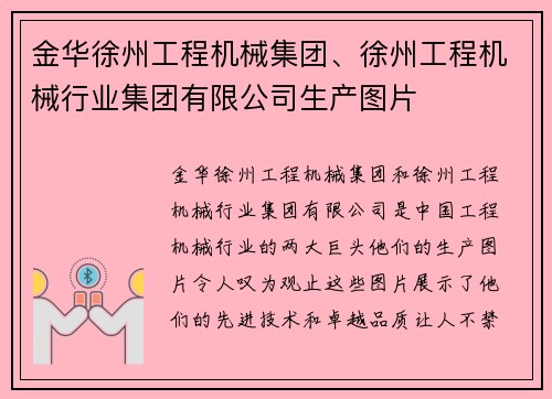 金华徐州工程机械集团、徐州工程机械行业集团有限公司生产图片